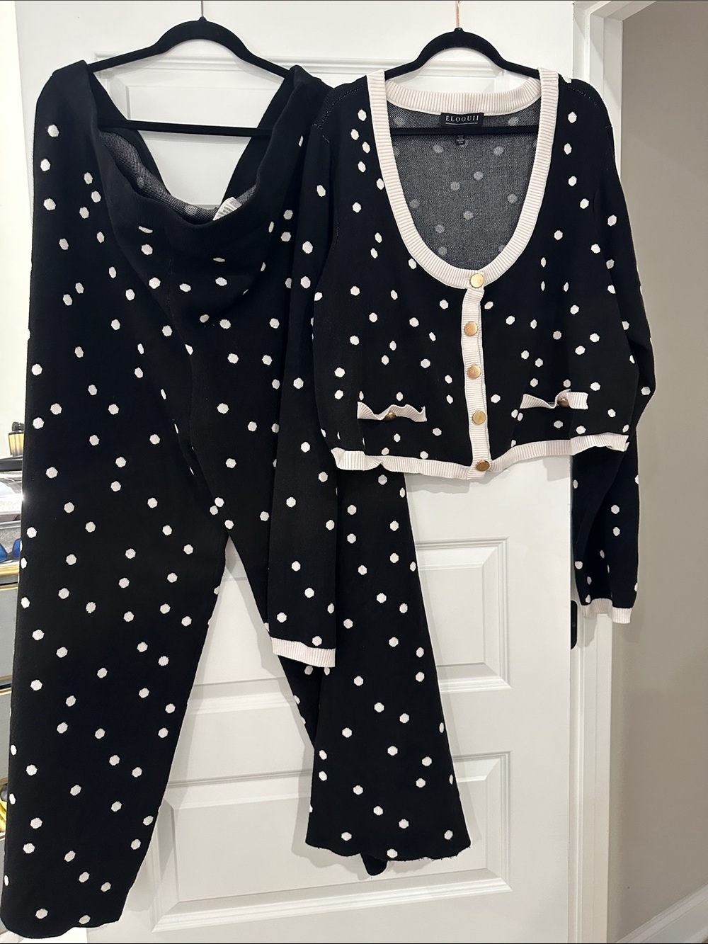 Eloquii Black & White Polka Dot Knit Pantsuit